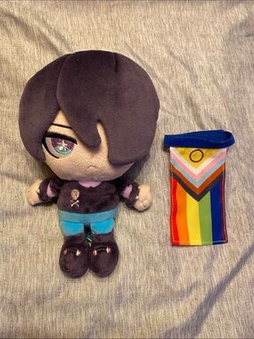Makeship Webtoon Soft Goth Boyfriends Purple Teal Plush Toy w/ Rainbow Flag